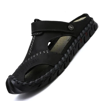 סנדלים לגברים עור נעלי גבר 2023 אופנה חדשה חוף גברים נעלי נעלי חיצוני לנשימה להחליק על סנדלי קיץ Mens