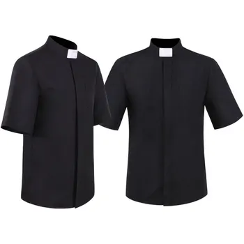 הכומר החולצה הכומר גברים הכמורה סטנד-אפ הכרטיסייה צווארון הכנסייה הקתולית שר מטיף שרוול קצר חולצות הרומית חולצה S-5XL
