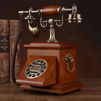 סובב בציר קבוע טלפון סובבים מעץ מלא עתיק לחצן חיוג לטלפון הקווי עבור המשרד.