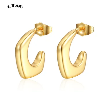 UTAG 2023 קוריאנית מתכת מרובע עגילי חישוק לנשים אופנה חמוד זהב, צבע כסף פאנק קסם מינימליסטי תכשיטים Brincos