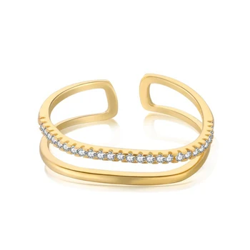 WPB S925 כסף סטרלינג טבעות נשים טבעת כפולה נקבה תכשיטי יוקרה מבריק עיצוב מתכת ילדה מתנה מפלגה חדשה