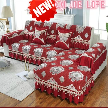 1 חתיכה ספה כיסוי עבור הסלון אקארד שניל תחרה ספה מכסה אנטי להחליק ספה מגבת אירופה סגנון אדום 18cm הקצה