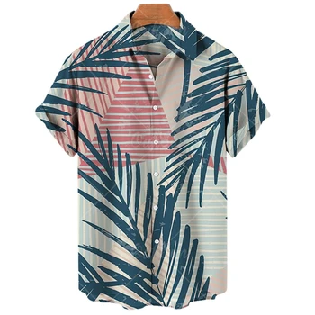 2022 קיץ גברים, נשים, יוניסקס צמח להדפיס חולצה רופף כפתור החולצה לנשימה שרוול קצר הוואי בתוספת גודל החולצה.