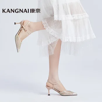 Kangnai Slingback נעלי נשים קיץ מחודד בוהן התיכון חתלתול עקבים סנדלים מסיבה סקסית נשים מודרניות נעליים