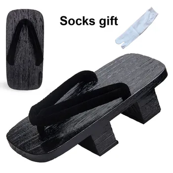 יפן סמוראי Paulownia הדרקון הדפסה לקבל סותם עבור האדם עץ סנדלים חיצוניים אתני Cosplay סיני הנעליים עם גרביים.